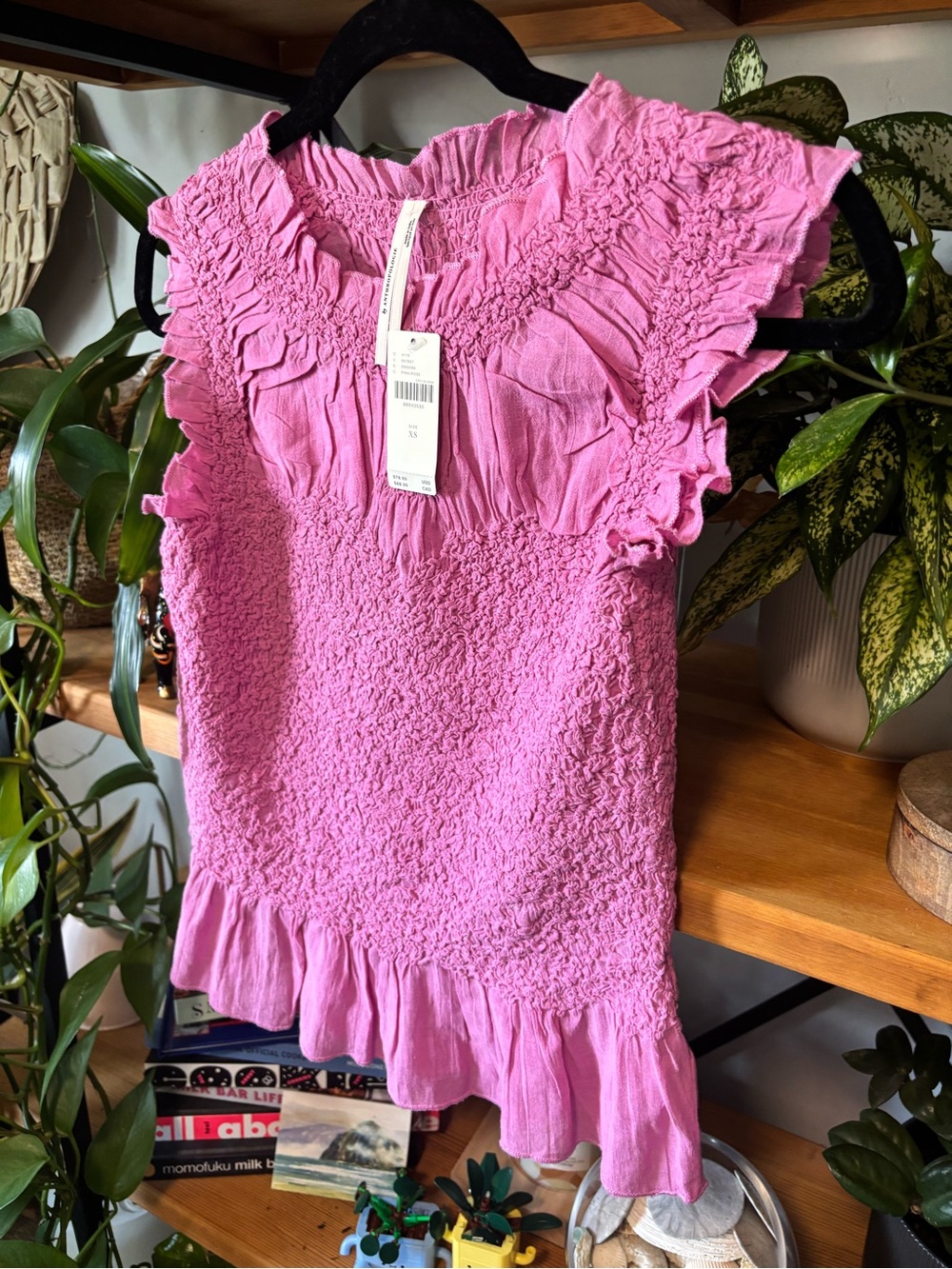 By Anthropologie Pink Textured Smocked Tank NWT | XS - Picture 3 of 6